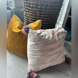 Anthropologie Adelina Ochre Velvet Pillow and Pink Velvet Pillow